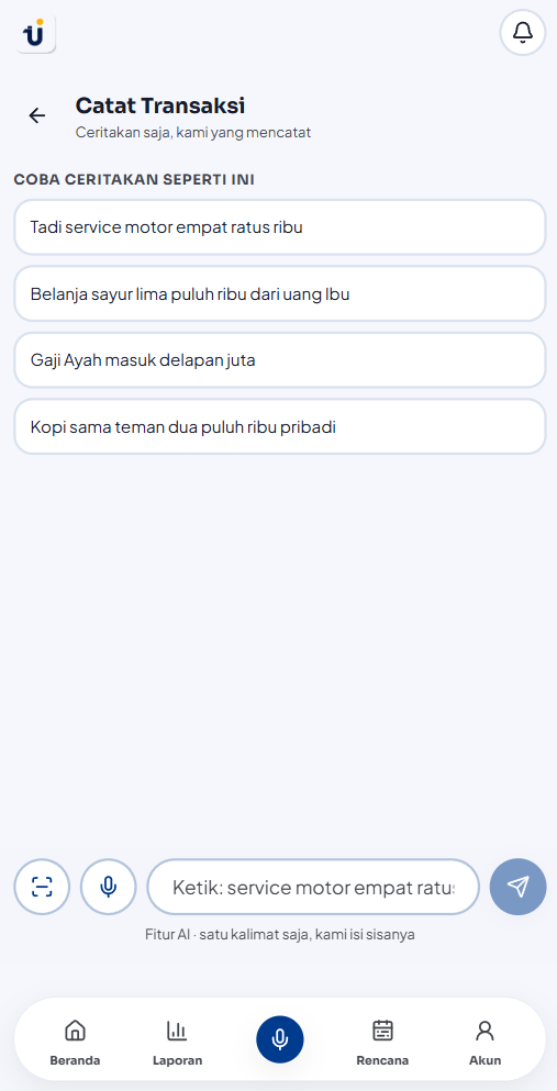 Halaman catat Tujuin — teks, suara, atau foto struk