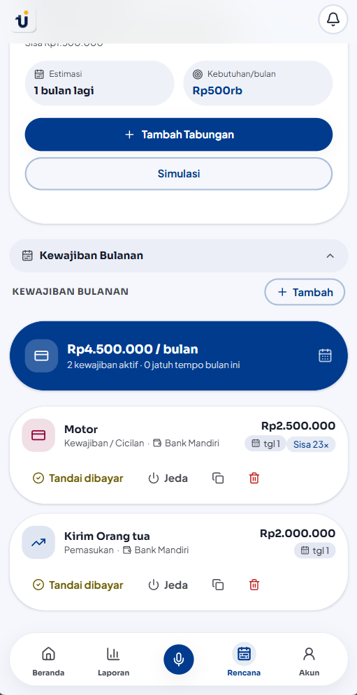 Kewajiban bulanan dan jatuh tempo